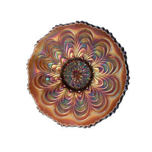 Fenton Green Peacock Tail Tri-Cornered Carnival Glass 6" Plate